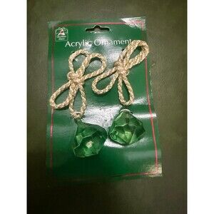 Christmas House Green Acrylic Gem Ornaments 2-Pack Vtg 90s Dollar Tree Holiday